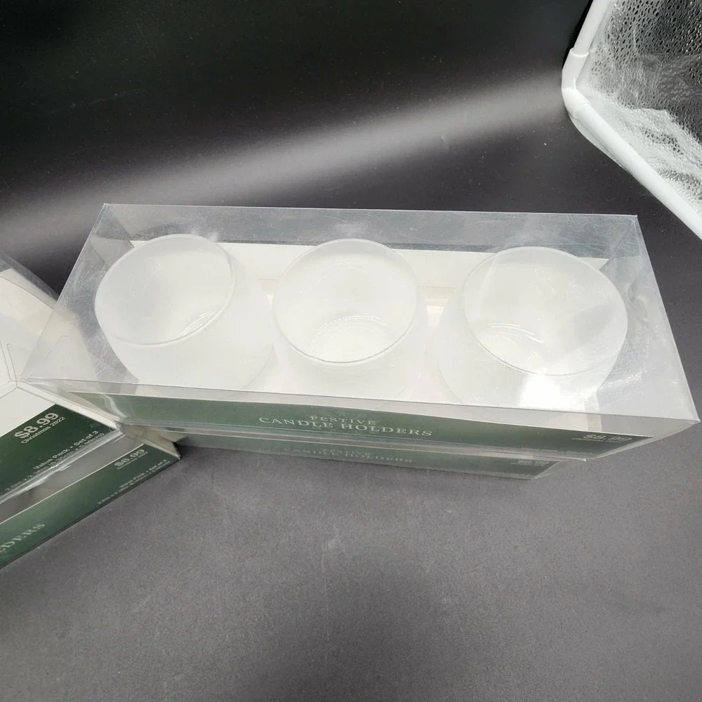 Hobby Lobby Festive Candle Holders Frosted White Glass Votive Set of 12 New